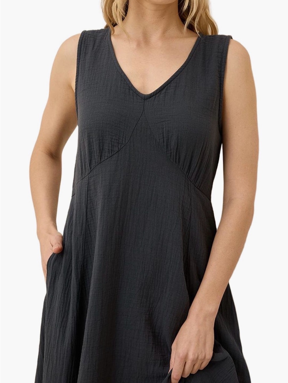 PACT Organic Cotton Double Gauze Beach To Brunch Dress BLACK XXS